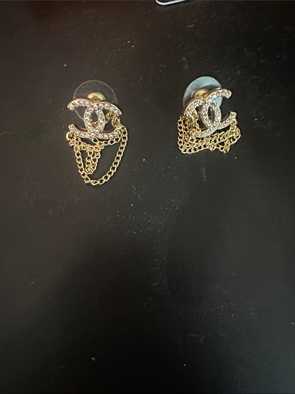 CHANEL Gold Chain Loop Drop Earrings